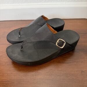 FitFlop Thong Wedge Comfort Sandals Black Sz 8 Buckle Casual Comfort Support
